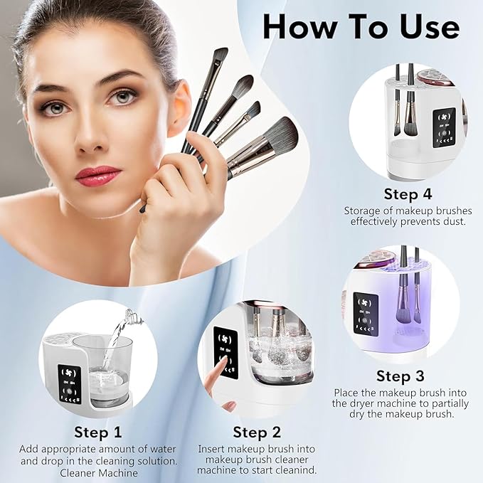 Makeup Brush Cleaner 3-in-1 Electric Makeup Brush Cleaner and Dryer Washing and Quick Drying Fits All Sizes of Makeup Brushes and Sponges Portable Beauty Care Tool Gift makeup tool