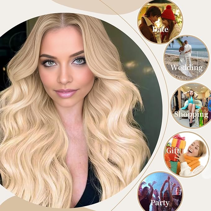 Haoland 613 Blonde Wigs for Women Lace Hairline Long Blonde Wigs Middle Part Long Curly Wig Heat Resistant Synthetic Hair Looking Natural Fiber Wig for Daily Party Use
