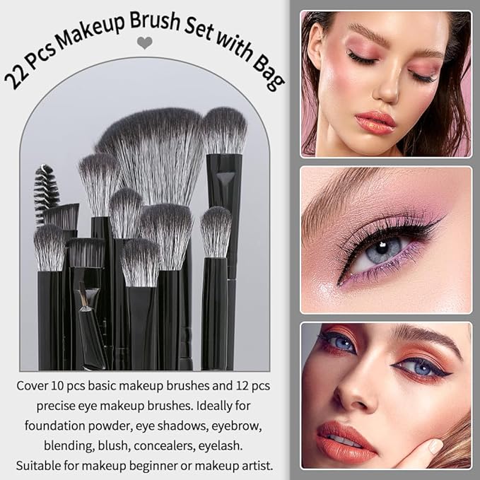MAGEFY Makeup Brush Set 22 Pcs Premium Synthetic Makeup Brushes Foundation Eyeshadow Brush Powder Blush Concealers Brush Set Travel Makeup Brushes with Case(Black)