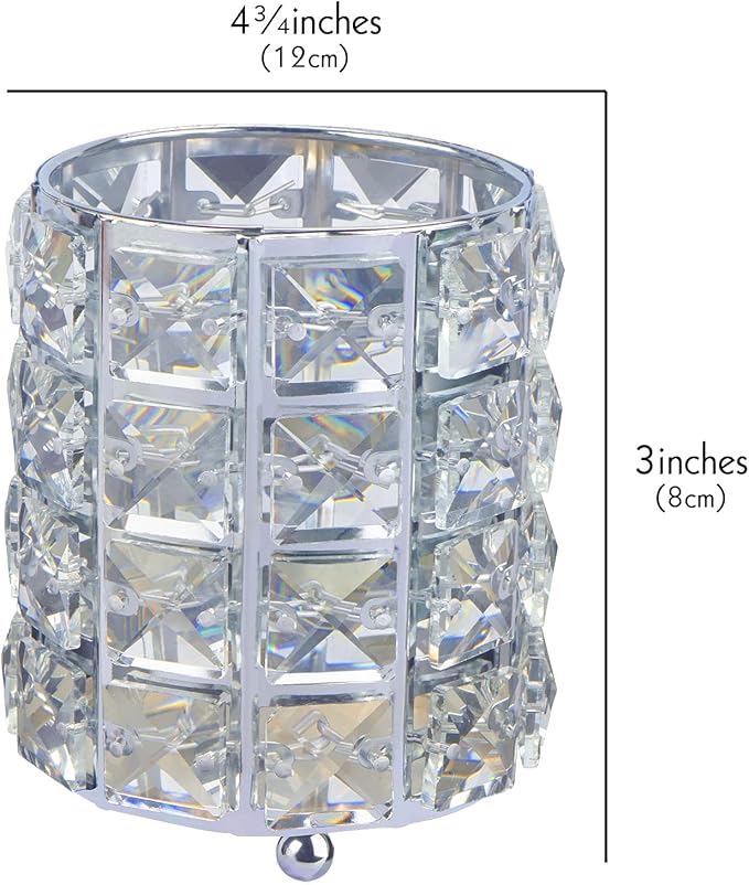 LUEXBOX 4 PCS Crystal Makeup Brush Holder Bling Makeup Tools Organizer Round Cosmetics Brush Storage Container for Table Dresser Bathroom Bedroom Organization (Silver)
