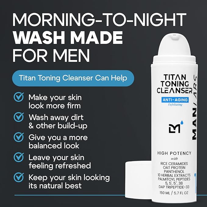 Titan Anti-Aging Mens Face Wash ? For Men Cleanse Hydrate Revitalize ? Gentle Exfoliating Face Cleanser ? Men Skin Care ? Herbal Extracts Ceramides Peptides All Skin Types ? Unscented