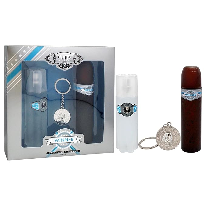 Cuba Winner 3 Pieces Gift Set for Men (3.3 Ounce Eau de Toilette Spray + 3.3 Ounce After Shave + A Key Chain)