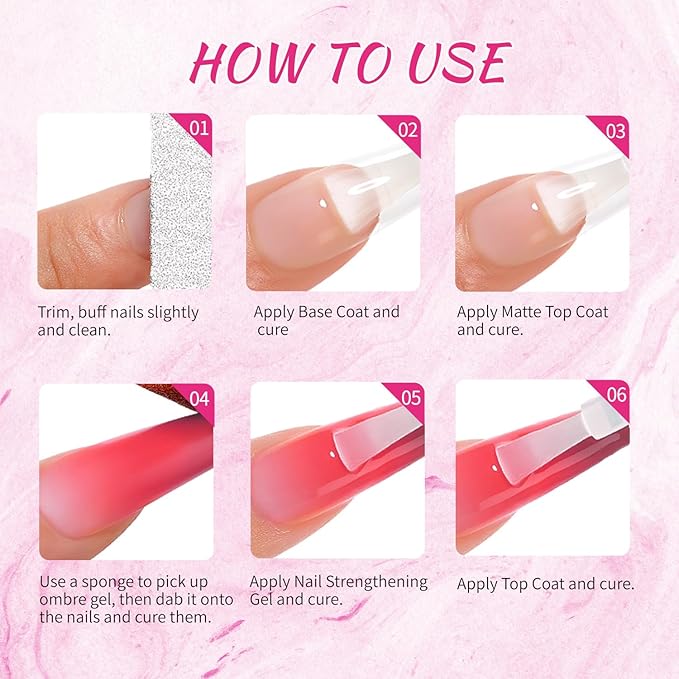 24 Colors Ombre Gel Nail Polish SetOmbre Pigment for NailsGradient Painting Gel with 100Pcs Nail Sponges for 3D Gels Nail Art can be Painted in Salon or Home Use