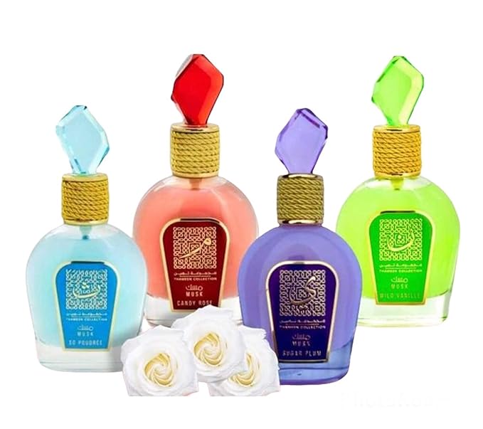 Maani THAMEEN MUSK COLLECTION Special 4-Pc Set Bundle Candy Rose I Sugar Plum I Wild Vanille I So Poudree I EDP Perfume 100 ML Each I Excellent Musk Based Sensual Gift Set