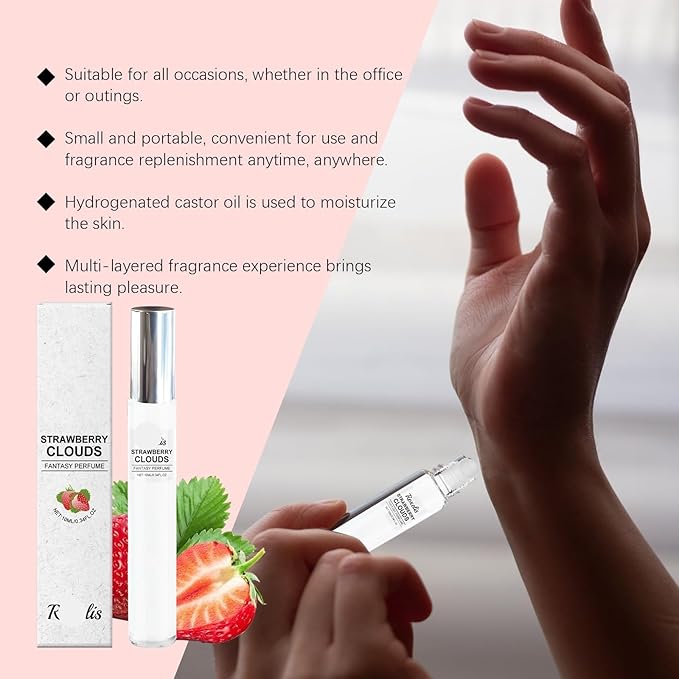 Strawberry Cloud Roll-On Perfume - Natural Sweet &amp Delicate Fragrance Long-Lasting Scent Portable For All Occasions(3PCS)