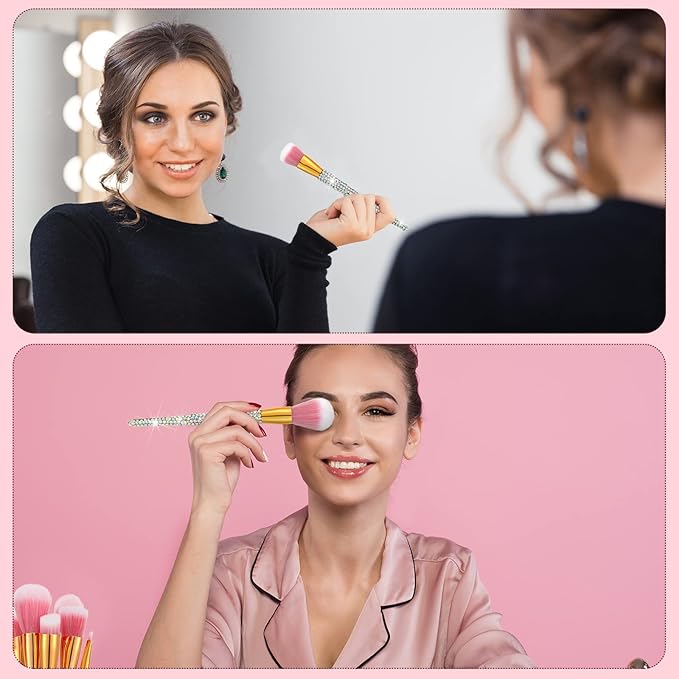 Rtteri 13 Pcs Rhinestone Silver Makeup Brushes Set Yellow Bling Crystal Professional Face Cosmetics Blending Liquid Foundation Powder Concealer Eye Shadows Make up Beauty Tool Glitter with Holder