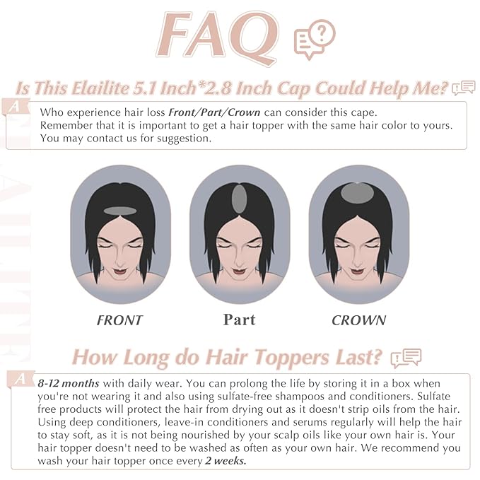 Elailite Hair Toppers for Women Real Human Hair Topper with Bangs Thinning Thin 5.1x2.8 Silk Base Clip in Remy Hairpieces 10 Inch Dark Brown