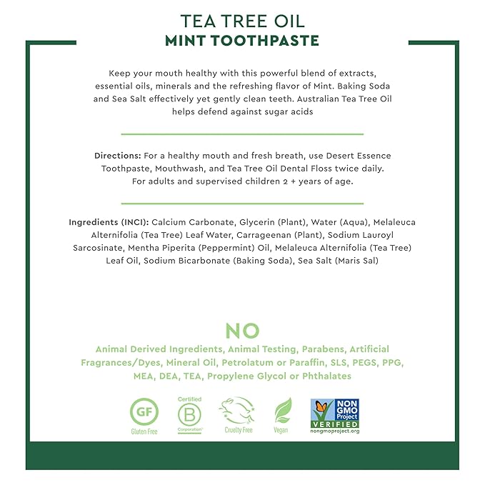 Desert Essence Tea Tree Oil Toothpaste - Mint - 18.75 Oz (6.25 Oz * Pack of 3) - Refreshing Taste - Deep Cleans Teeth &amp Gums - Helps Fight Plaque - Sea Salt - Pure Essential Oil - Baking Soda