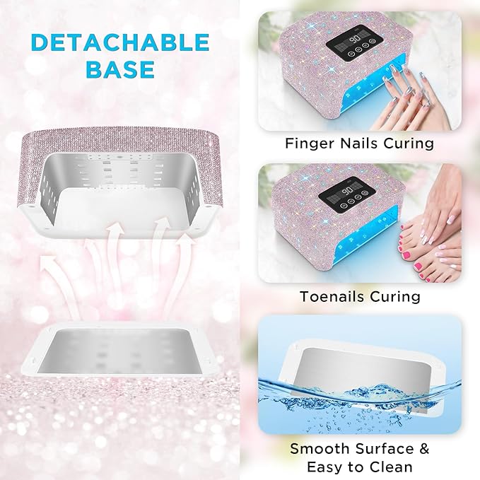 Aedavey Cordless UV Nail Lamp Rechargeable UV Light for Gel Nails LED Nail Lamp with 4 Timer Modes Gel Nail UV Light Decorate with Sparkling Nail Rhinestones