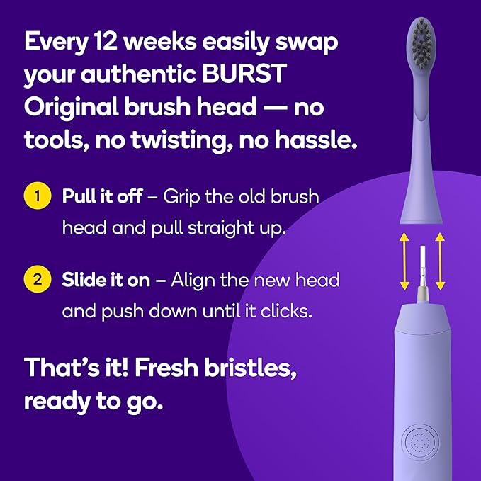 BURST Genuine Replacement Heads for Original Sonic Electric Toothbrush (Lavender/3 Pack) | Ultra Soft Bristles for A Clean Deep | Stain &amp Plaque Removal