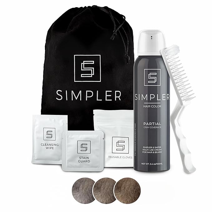Simpler Partial Coverage Men's Hair Color Color Box - Permanent Beard and Mustache Dye - Ammonia-Free Beard Hair Dye ? Fast Gray Blending ? Salt &amp Pepper Look - Lighter Shades