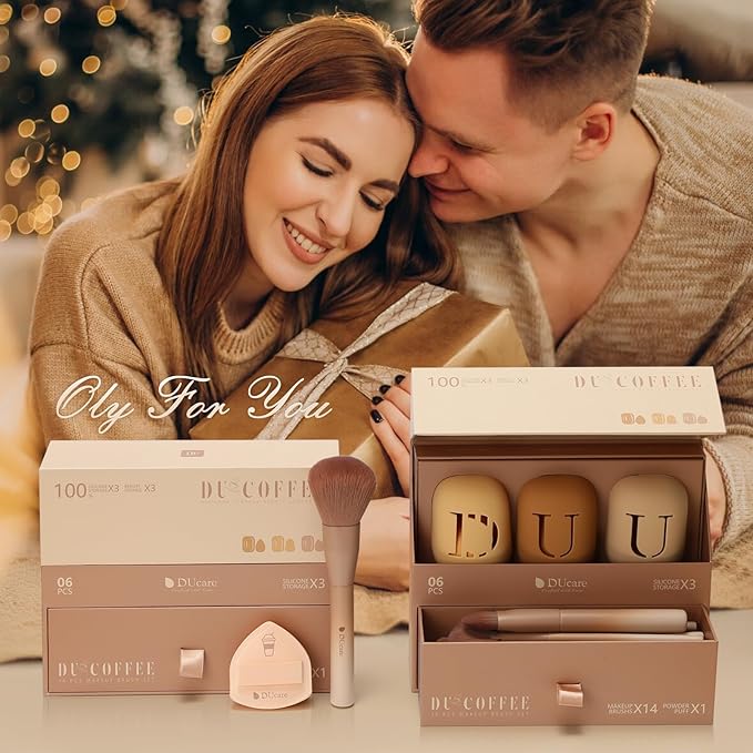 DUcare 21pcs Christmas Makeup Gift Setwith 14Pcs Makeup Brush set 3pcs Makeup Sponges 3pcs Sponge Holder 1pc Powder Puff for Foundation Blending Powder Blush Eyeshadows
