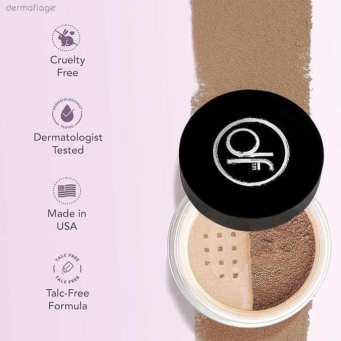 Dermaflage Mineral Powder Sunscreen for Sensitive Skin - Full Coverage Conceals Acne Scars &amp Discoloration Made in the Shade 7g/0.25 oz - Dark