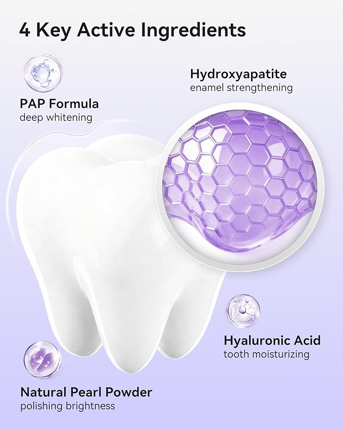 Pap Teeth Whitening Toothpaste Hydroxyapatite Enamel Repair for Sensitive Teeth &amp Gums Fluoride-Free 28 Days Brightening Flower Mint 2.6oz (Pack of 4)