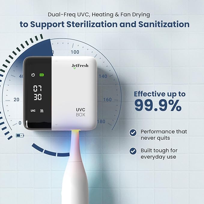 UV Toothbrush Sanitizer Holder &amp Cleaner with LED Clock Display &amp Hot Air Drying ? Wall-Mounted UV Tooth Brush Holder for Bathroom Decor Travel Use Rechargeable Portable Design Fits All Bru