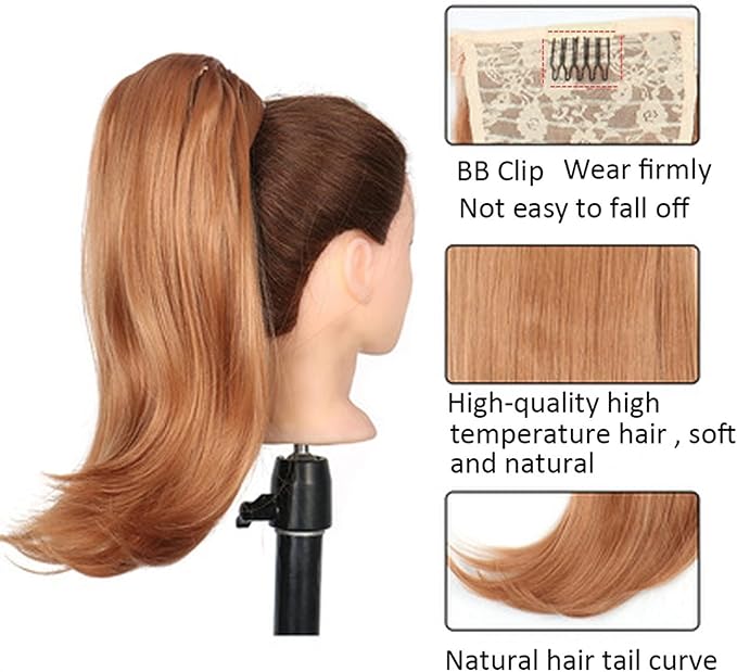 HIHELO 18 Inch Synthetic Straight Ponytail Hair Extensions Wig Bun Wrap Ponytail Barrette Clips for Women Hair Accessories (Color : T1B/4/30)