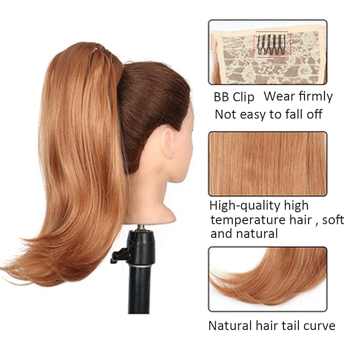 EARSHOT Hair Buns Hair Piece 18 Inch Synthetic Straight Ponytail Hair Extensions Wig Bun Wrap Ponytail Barrette Clips for Women Hair Accessories Hair Accessories For Girls (Color : P1B/27)