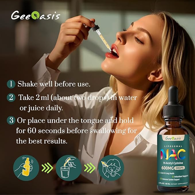 Liposomal Liquid NAC Supplement N-Acetyl Cysteine Drops N Acetyl Cysteine 600 mg with Quercetin &amp Zinc for Adults &amp Kids Liver &amp Lung Support Antioxidant Immune &amp Skin Health 2 Fl