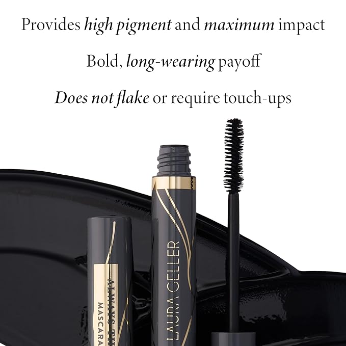 LAURA GELLER NEW YORK Always There Lengthening Mascara in Black - Defining Curling Buildable Formula Eye Makeup- Innovative Lengthening Brush - 1 count