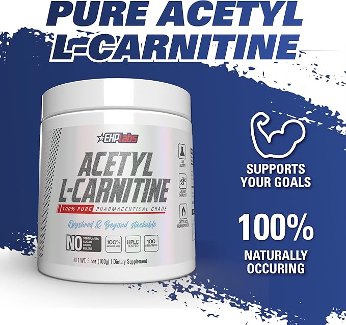 EHP Labs Acetyl L Carnitine Powder - Supports Natural Energy Production Assists in Healthy Brain Function Supports Heart Health Vegan Gluten Free Non GMO - 100 Servings