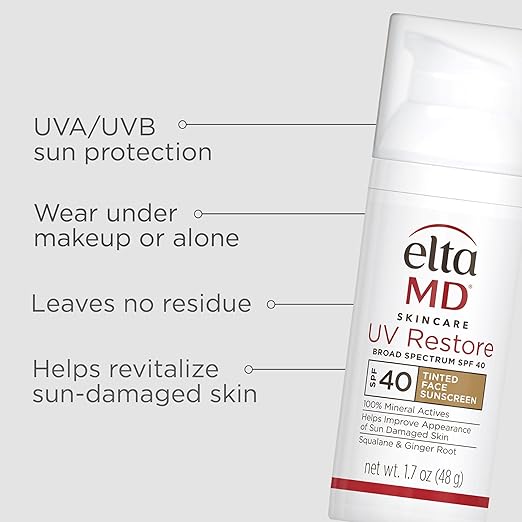 EltaMD UV RestoreFace Sunscreen SPF 40 Mineral Sunscreen for Sun Damaged Skin Repair Anti-Aging Zinc Oxide Sunscreen Formula