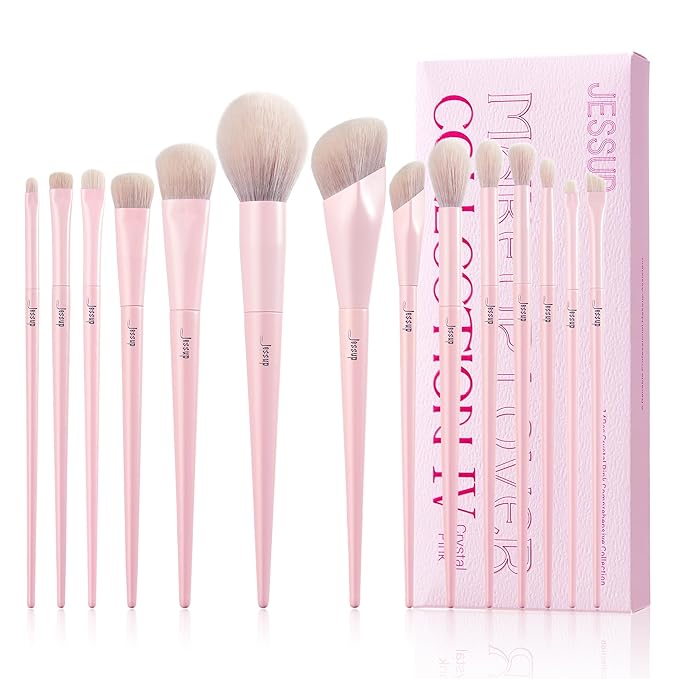 Jessup Pink Makeup Brushes Set 14Pcs Make up Brushes Premium Vegan Foundation Concealer Blush Eyeshadow Eyeliner Powder Highlighter Blending Face Brush Set T495