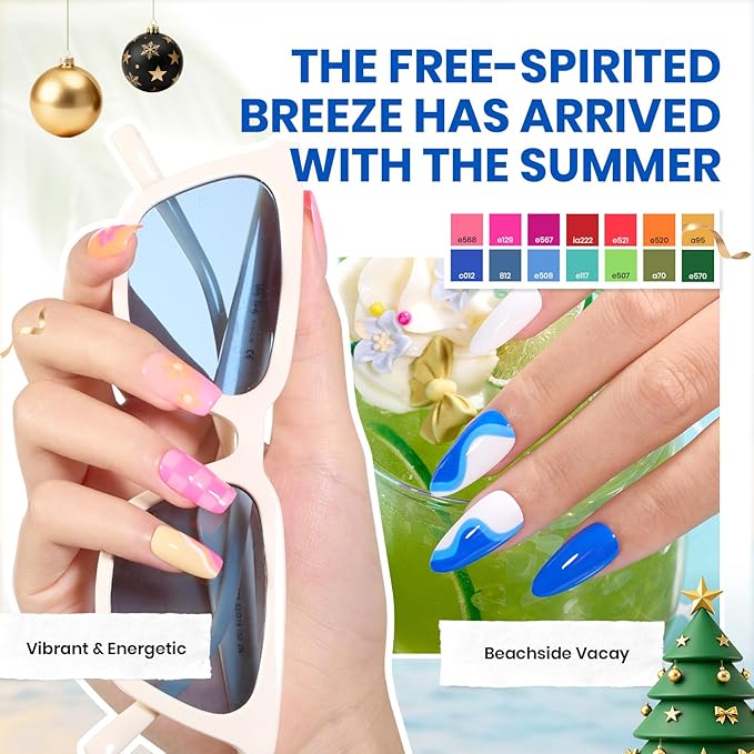 Beetles Winter Gel Nail Polish Set 70 PCS 60 Colors Red Green Pink Brown Blue Nude Glitter Gel Nail Polish Kit with Base Top Coat for Beginners UV LED Needed DIY Salon Christmas Gifts for Women
