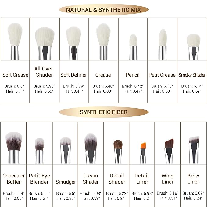 Jessup Small Eye Makeup Brush Set Professional 15pcs White/Silver Premium Natural-synthetic Eye Shadow Blending Concealer Eye &amp Brow Liner Brushes T237