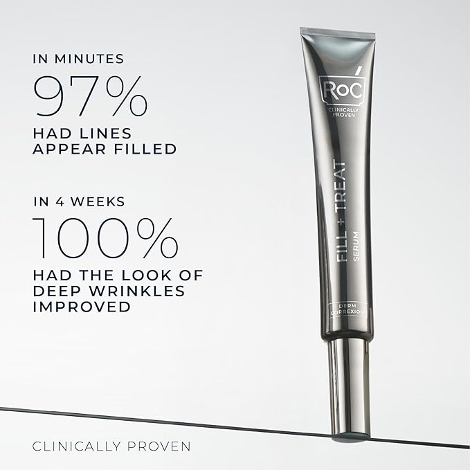 RoC Derm Correxion Fill + Treat Advanced Retinol Serum Wrinkle Filler Treatment with Hyaluronic Acid for Crow's Feet 11 Wrinkles &amp Laugh Lines (.5 fl oz) with Retinol Packette (Packaging May V
