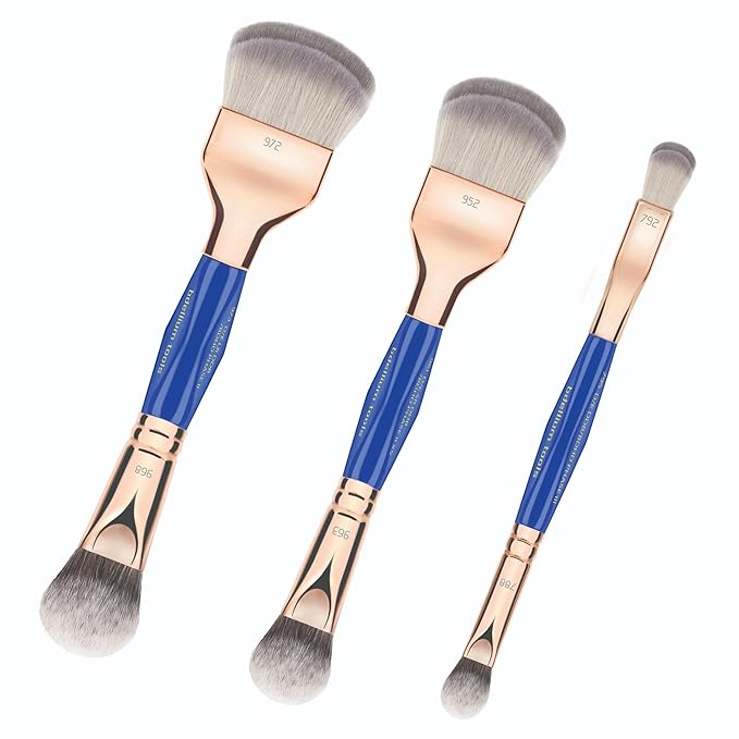 Bdellium Tools Professional Makeup Brush Golden Triangle Double-Ended Double Dome Blender/BDHD Brush 3pc. Set with 973 961 795 double-ended