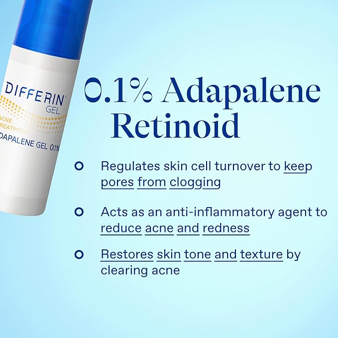 Differin Acne Treatment Gel 90 Day Supply Retinoid Treatment for Face with 0.1% Adapalene Gentle Skin Care for Acne Prone Sensitive Skin 45g Pump (Packaging May Vary)