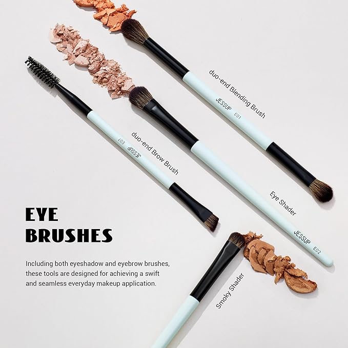 Jessup Makeup Brush Set 6pcs Double Sided Makeup Brushes Foundation Contour Blush Highlight Blending Eyebrow Brush Eyeshadow Brush Vegan Fiber Make up Brush Bright Cyan T501