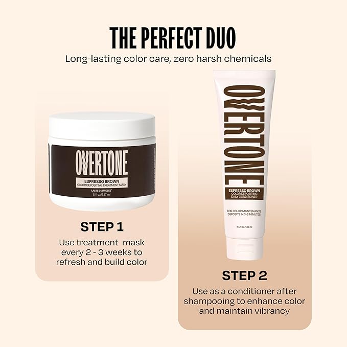 Overtone Semi Permanent Hair Color Conditioner Espresso Brown 8 oz Nourishing Damage-Free Color Depositing Mask for All Hair Types with Shea Butter &amp Coconut Oil Vegan &amp Cruelty-Free