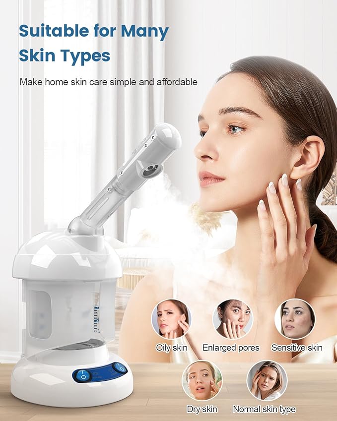 Tabletop Facial Steamer - Kingsteam Nano Ionic Face Steamer with 360° Rotating Arm Moisturize Remove Blackheads Portable Facial Steamer for Home Facial Spa or Beauty Salon White
