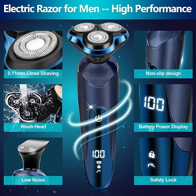 Electric Razors for Men ? 3D Head Shavers Wet &amp Dry Cordless Shaver IPX7 Waterproof with Beard/Nose Trimmer &amp Face Cleaning Brush Men?™s Shaving Kit Ideal Gift for Men