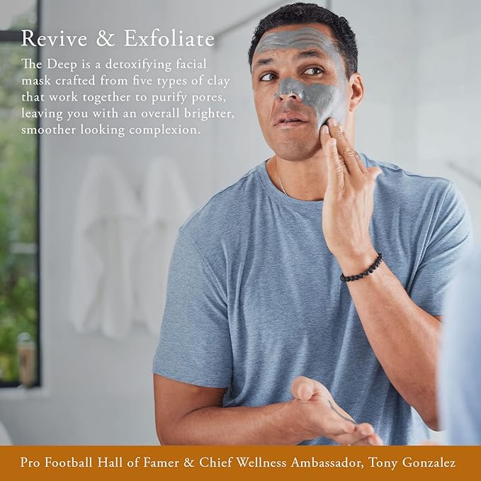 Caldera + Lab The Deep | Men's Organic Hydrating Clay Face Mask for Dry Sensitive &amp Normal Skin ? Vegan Natural &amp Antioxidant Packed Exfoliating Skincare Facial Treatment