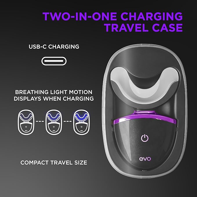 EVO LED Light Teeth Whitening Kit with Blue Light Mouthpiece Enamel Safe Stain Remover Charging Travel Case Includes 3 Whitening Pens 30-Minute Treatments