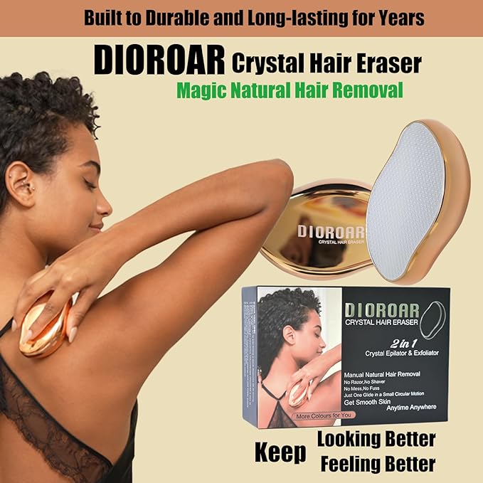 Crystal Hair EraserUpgrade Crystal Hair RemoverPhysical Nano Glass Hair Removal DevicePainless Epilator and Exfoliator Without Shaver for Quick Soft Silky Skin(Golden)
