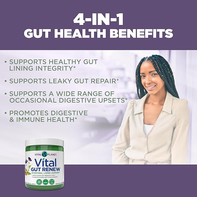 Vital Planet - Vital Gut Renew Powder Supplement for Leaky Gut Repair with L-Glutamine Marshmallow and Ginger Root DGL Licorice Root and Organic Aloe Vera L Glutamine 6000mg 6.88 oz