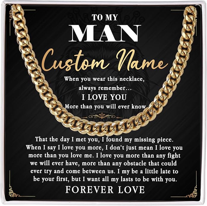 To My Man Necklace Custom Cuban Chain Necklace Gift For Husband Valentine Gift For Men Anniversary Birthday Gift For Him Husband Necklace From Wife Boyfriend Jewelry From Girlfriend