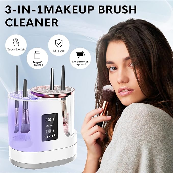 Makeup Brush Cleaner 3-in-1 Electric Makeup Brush Cleaner and Dryer Washing and Quick Drying Fits All Sizes of Makeup Brushes and Sponges Portable Beauty Care Tool Gift makeup tool