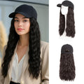MY-LADY Hat Wig Hat with Hair Attached for Women Baseball Cap with Hair Extensions Adjustable Wavy Synthetic Hairpiece 16 Black Cap to 03