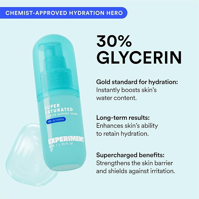Experiment Super Saturated Ultra Hydrating Barrier Serum ? 30% Glycerin Polyglutamic Acid + Prickly Pear for Intensive Moisture Plump + Dewy Skin 1.35 FL OZ ? Vegan for All Skin Types