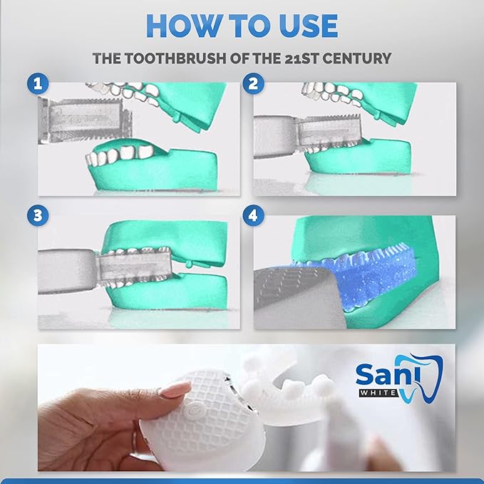 Sani White Ultrasonic Toothbrush Ortho Sparkle Sonic Glow Brush 360 Brite Toothbrush Adult U Shaped Ultrasonic Tooth Cleaner Teeth Whitening Light Electric Automatic Hands Free