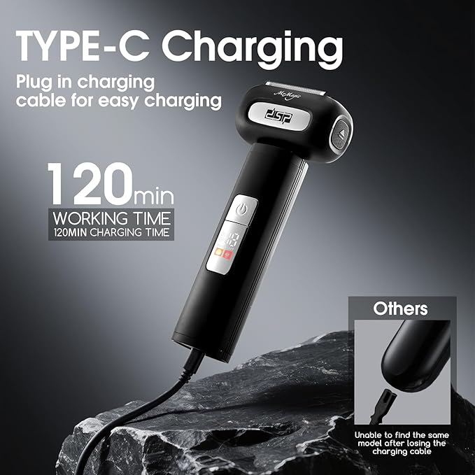 DSP Electric Shavers for Men IPX6 Waterproof Type-C Rechargeable Shaver 4-Blade Cutting System Electric Foil Shaver Travel Lock (Black)