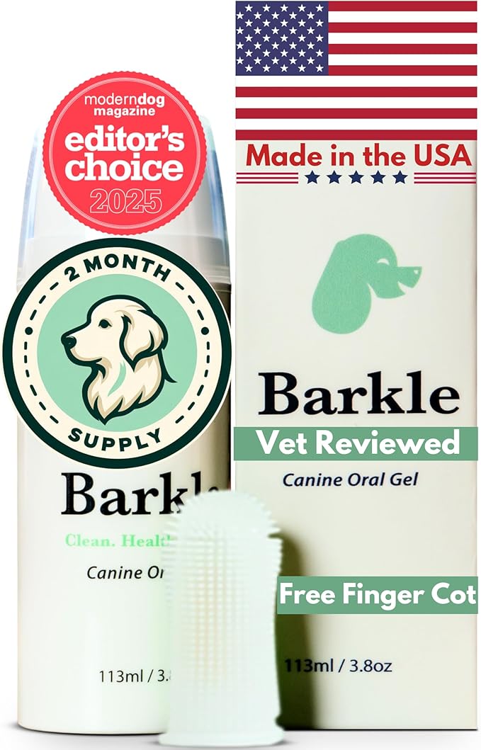 Barkle Vet Approved Dog Teeth Cleaning Toothpaste &amp Tooth Brushing Kit | Eliminate Plaque Tartar &amp Bad Breath | Mint Dog Breath Freshener Gel | Puppy &amp Small Breed Safe | Free Finger Brus