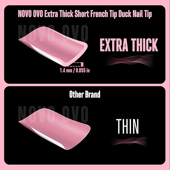 NOVO OVO White French Tip Short Duck Nail Tips Press on BERRY PINK Pre-designed Soft Gel Nail Extension Extra thick Full Cover Matte Vrial False Nails for DIY x 12 Sizes 360 pcs