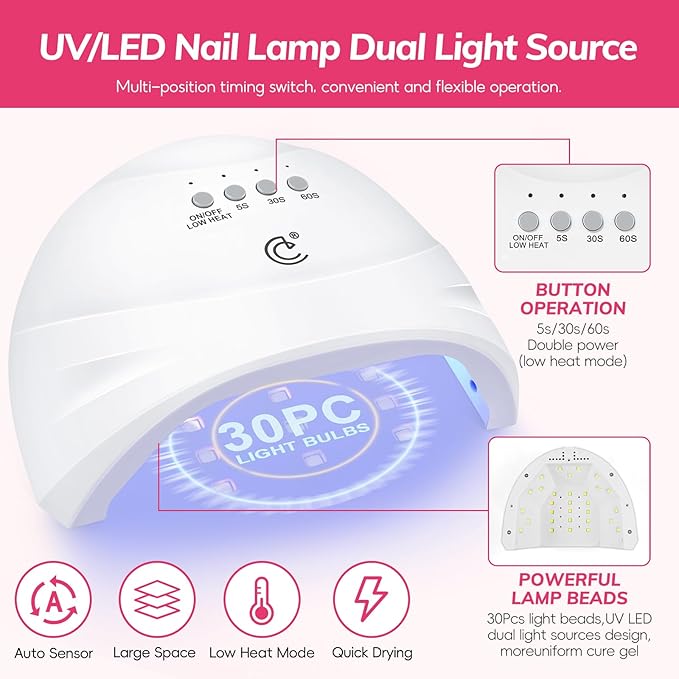 COSCELIA 73pc Gel Nail Polish Kit with U V light 60 Bottles Gel Nail Polish and Soak off Top Base Coat Fall Colors Enchantment Collection Glitter Nail Rhinestones Gel Manicure Starter Kit DIY Gifts