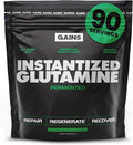Gains in Bulk L-Glutamine Gluten Free Glutamine Powder for Muscle Recovery and Growth Post Workout Support Amino Acid Supplement Promotes Protein Synthesis Non GMO Unflavored 90 Servings