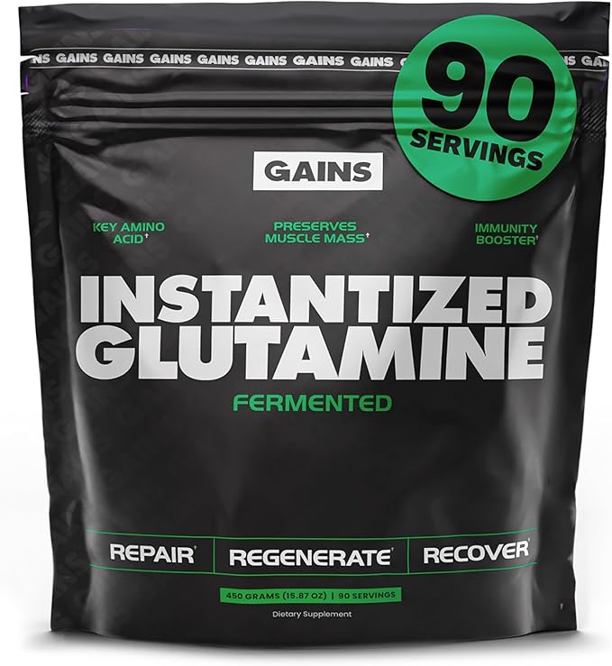 Gains in Bulk L-Glutamine Gluten Free Glutamine Powder for Muscle Recovery and Growth Post Workout Support Amino Acid Supplement Promotes Protein Synthesis Non GMO Unflavored 90 Servings